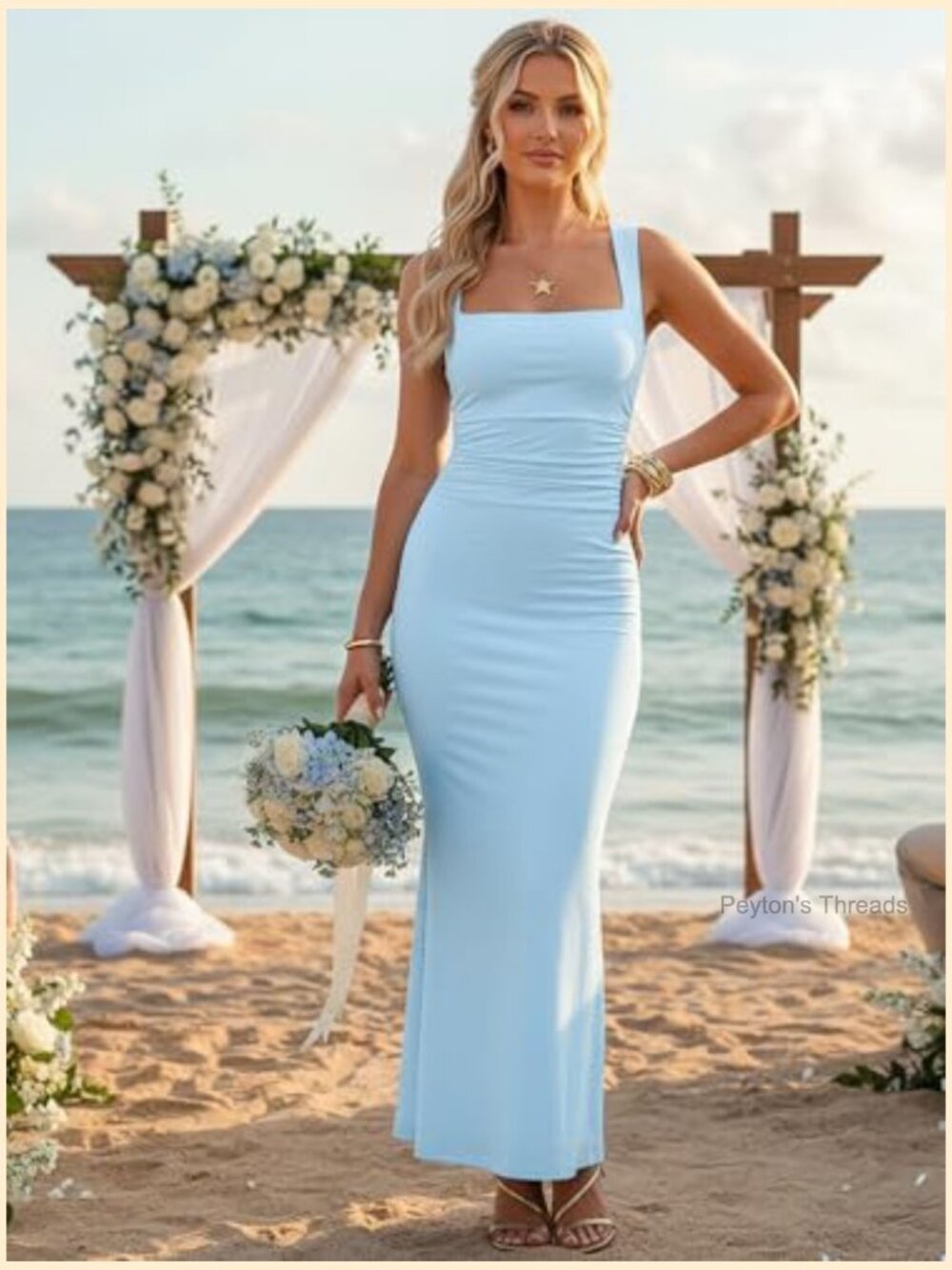 Ruched Bodycon Maxi Dress Sleeveless Square Neck Formal Wedding Guest - Picture 2 of 7